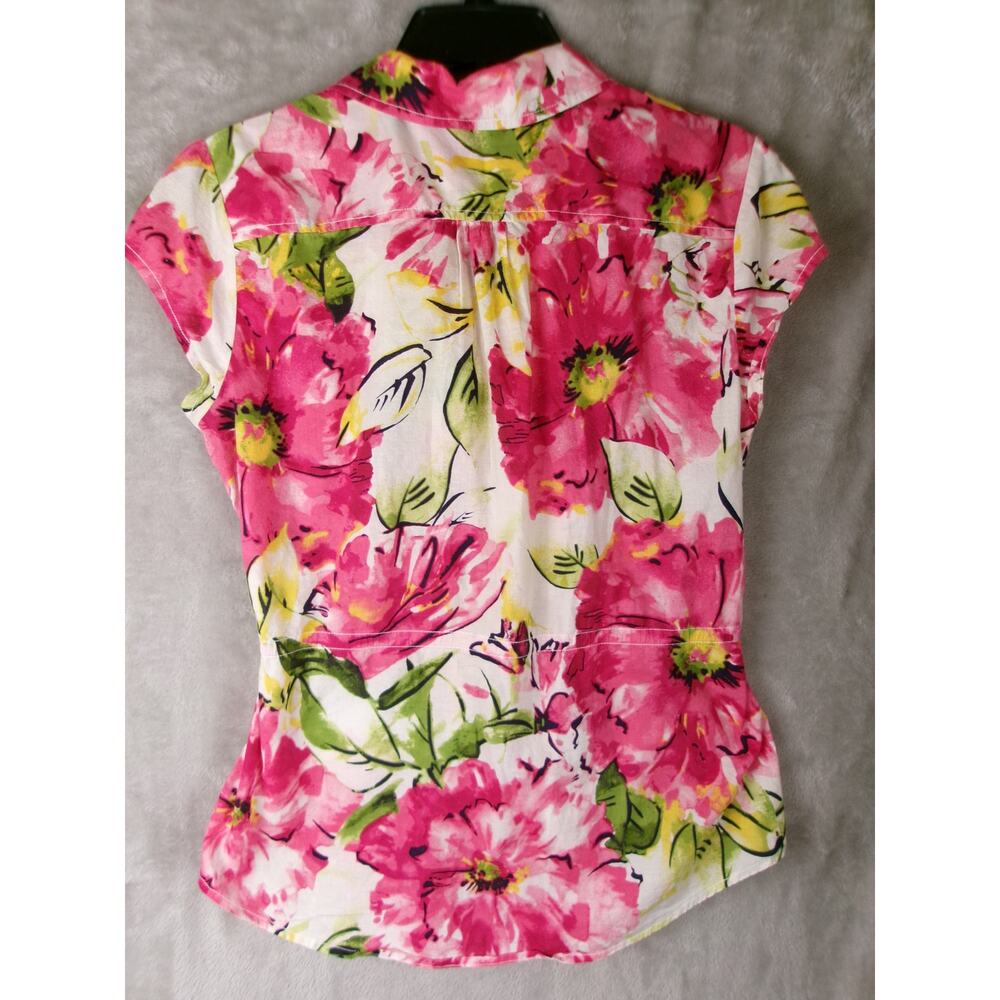 Caribbean Joe Floral Cotton Resort Blouse Pink Tropical Top Size M - Picture 3 of 5